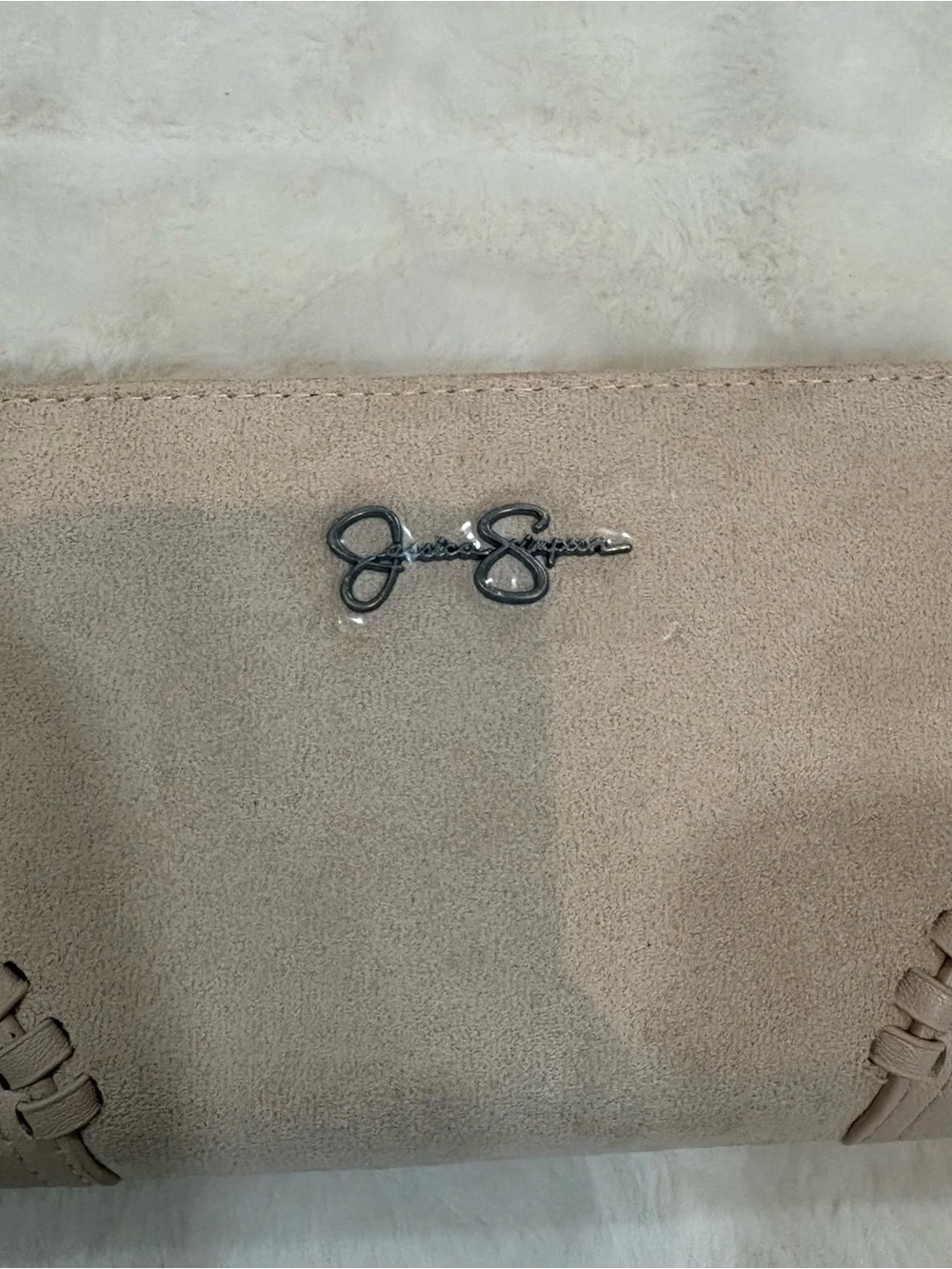 Jessica Simpson beige Suede Fold-Over Clutch
